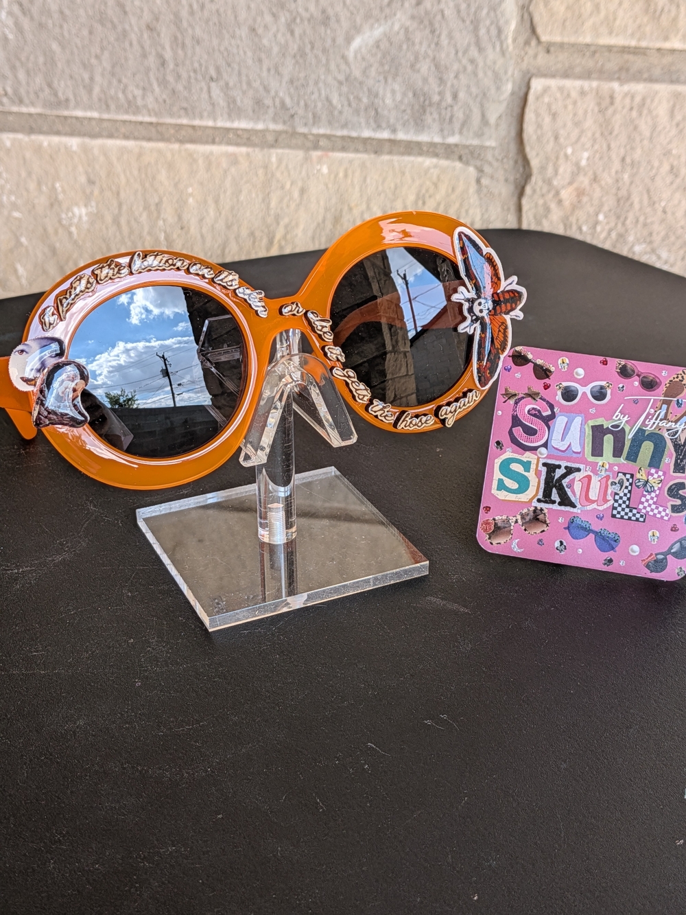 Orange Round Women's Sunglasses with Silence Of The Lambs Charms
